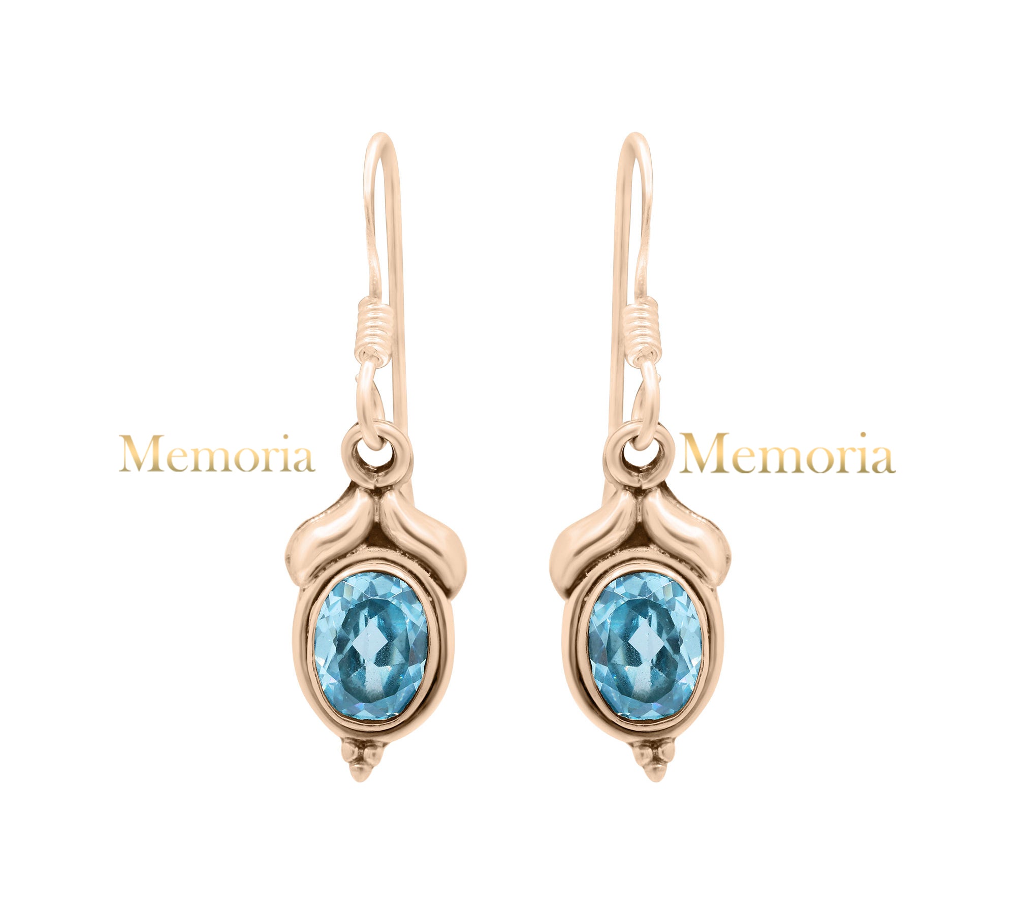 Natural Blue Topaz Gemstone 925 Sterling Silver Gold Plated Earring