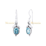 Natural Blue Topaz Gemstone 925 Sterling Silver Gold Plated Earring
