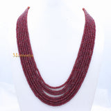 Round Smooth Shaped 7 Line Natural Ruby Spiritual Healing Gemstone Beads Strand Necklace