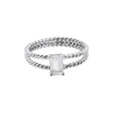 925 Sterling Silver Natural White Topaz Gemstone Silver Twisted Ring