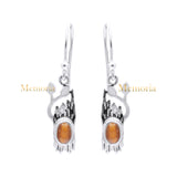 Natural Tiger Eye Gemstone 925 Sterling Silver Drop Earring