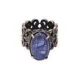 Natural Kyanite Gemstone and Diamond 925 Sterling Silver Designer Ring