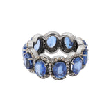 Designer Natural Blue Sapphire Gemstone and Diamond 925 Sterling Silver Ring