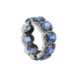 Designer Natural Blue Sapphire Gemstone and Diamond 925 Sterling Silver Ring