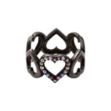 Heart Shaped Natural Multi Sapphire Gemstone 925 Sterling Silver Black Rhodium Ring