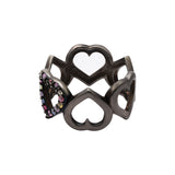 Heart Shaped Natural Multi Sapphire Gemstone 925 Sterling Silver Black Rhodium Ring