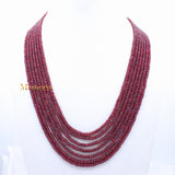 Certified 7 Line Round Smooth Shaped Natural Ruby Spiritual Healing Gemstone Beads Strand Necklace