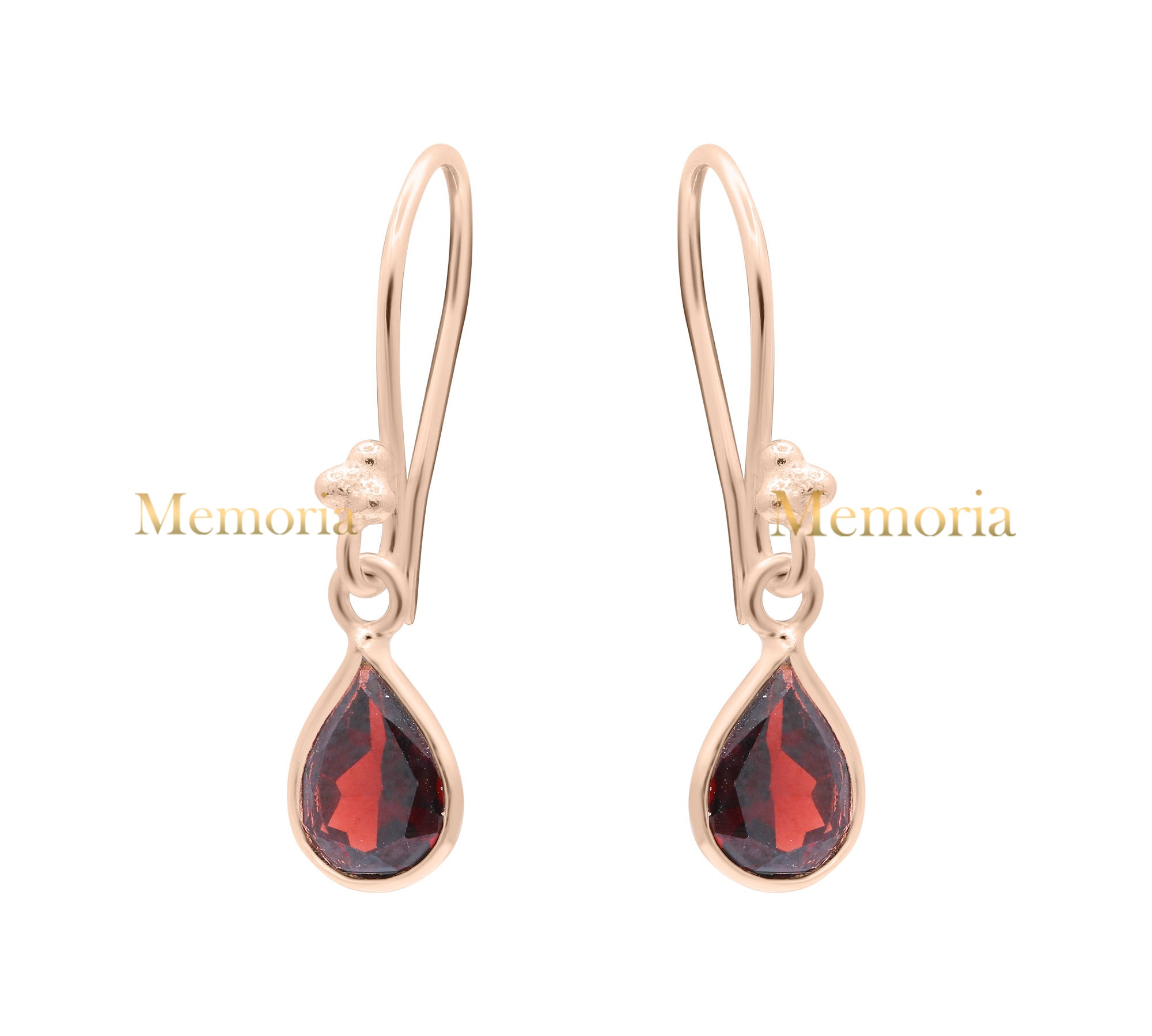 Natural Garnet Gemstone Pear Cut 925 Sterling Silver Drop Earring