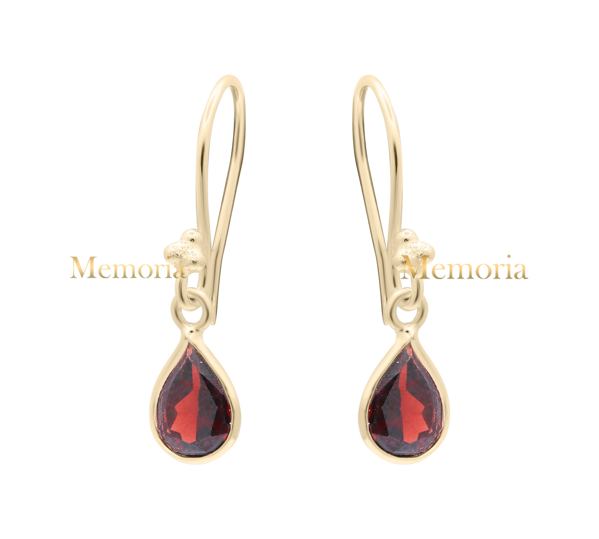 Natural Garnet Gemstone Pear Cut 925 Sterling Silver Drop Earring