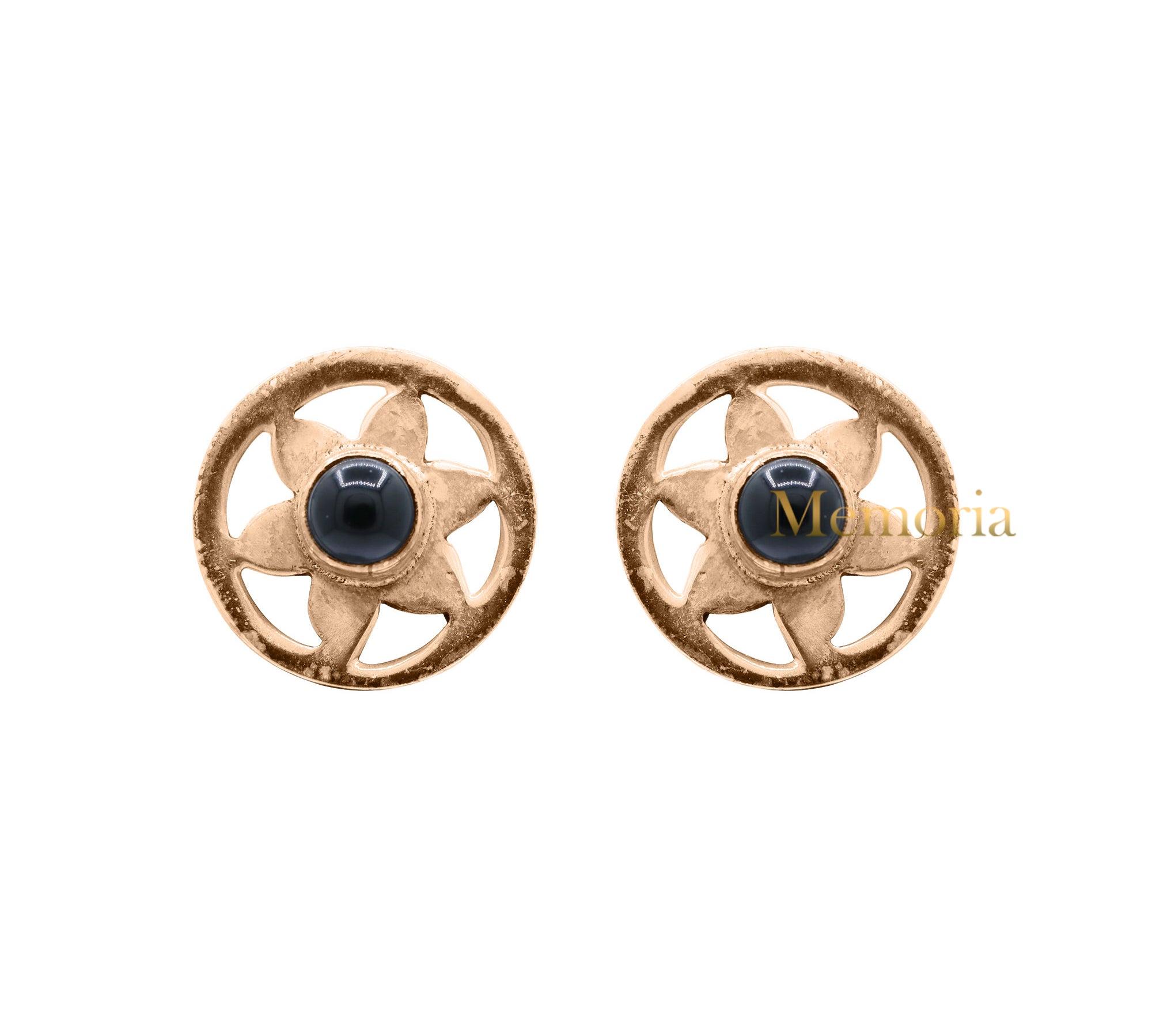 Flower Design Black Onyx Gemstone 925 Sterling Silver Gold Plated Stud Earring