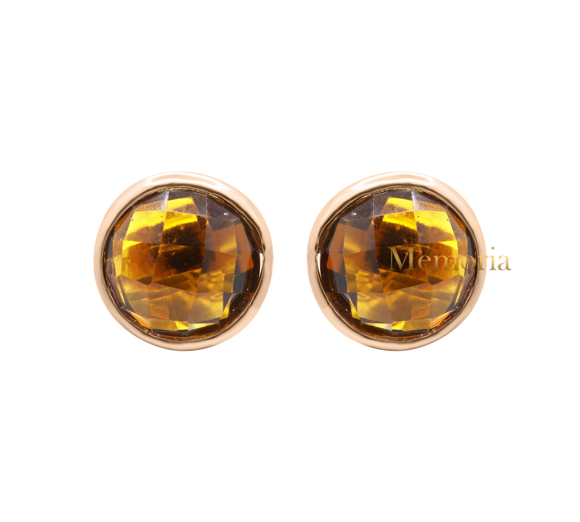 Natural Citrine Gemstone 925 Sterling Silver Gold Plated Bezel Set Stud Earring