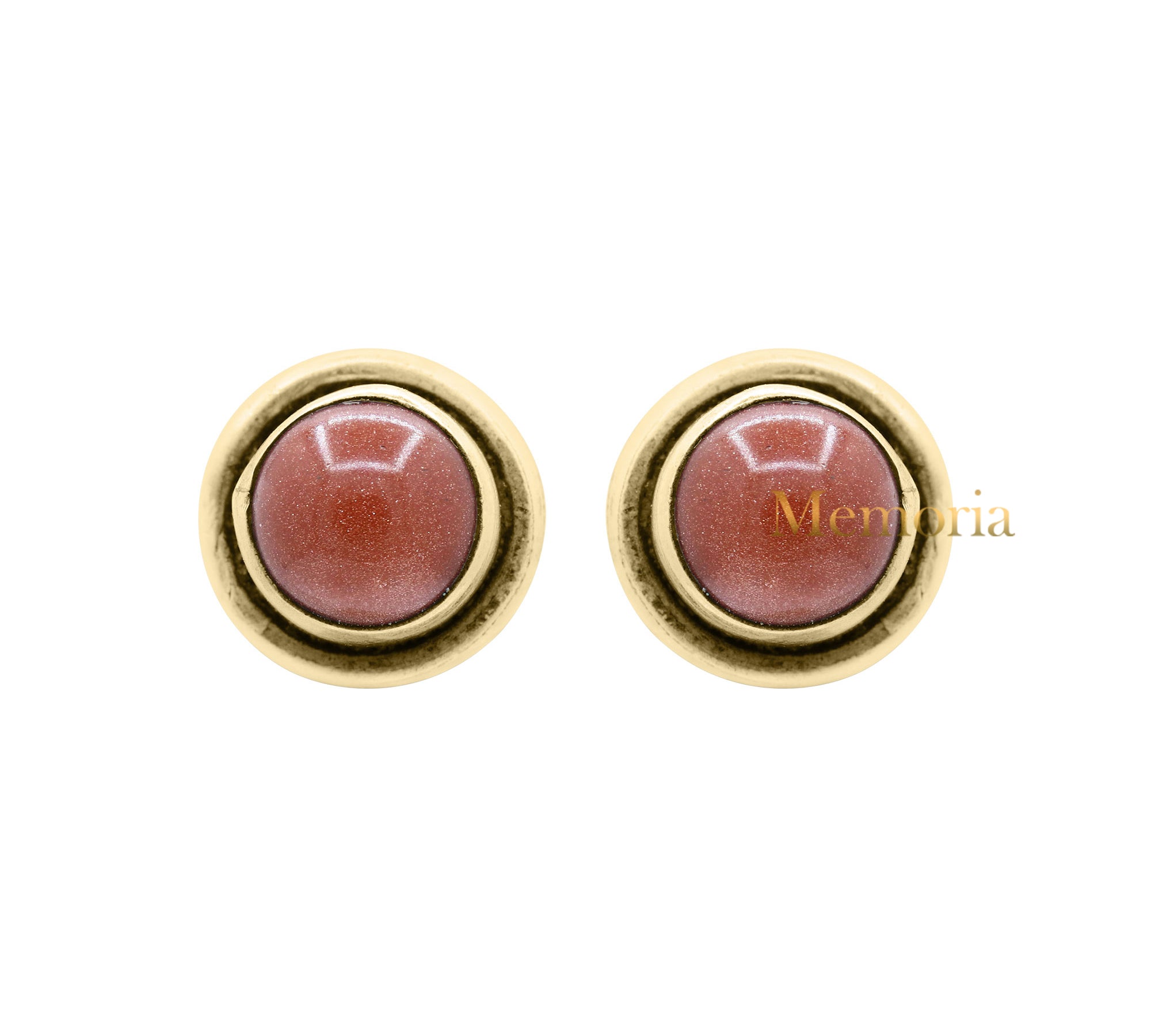 Natural Sunstone Gemstone 925 Sterling Silver Gold Plated Designer Stud Earring