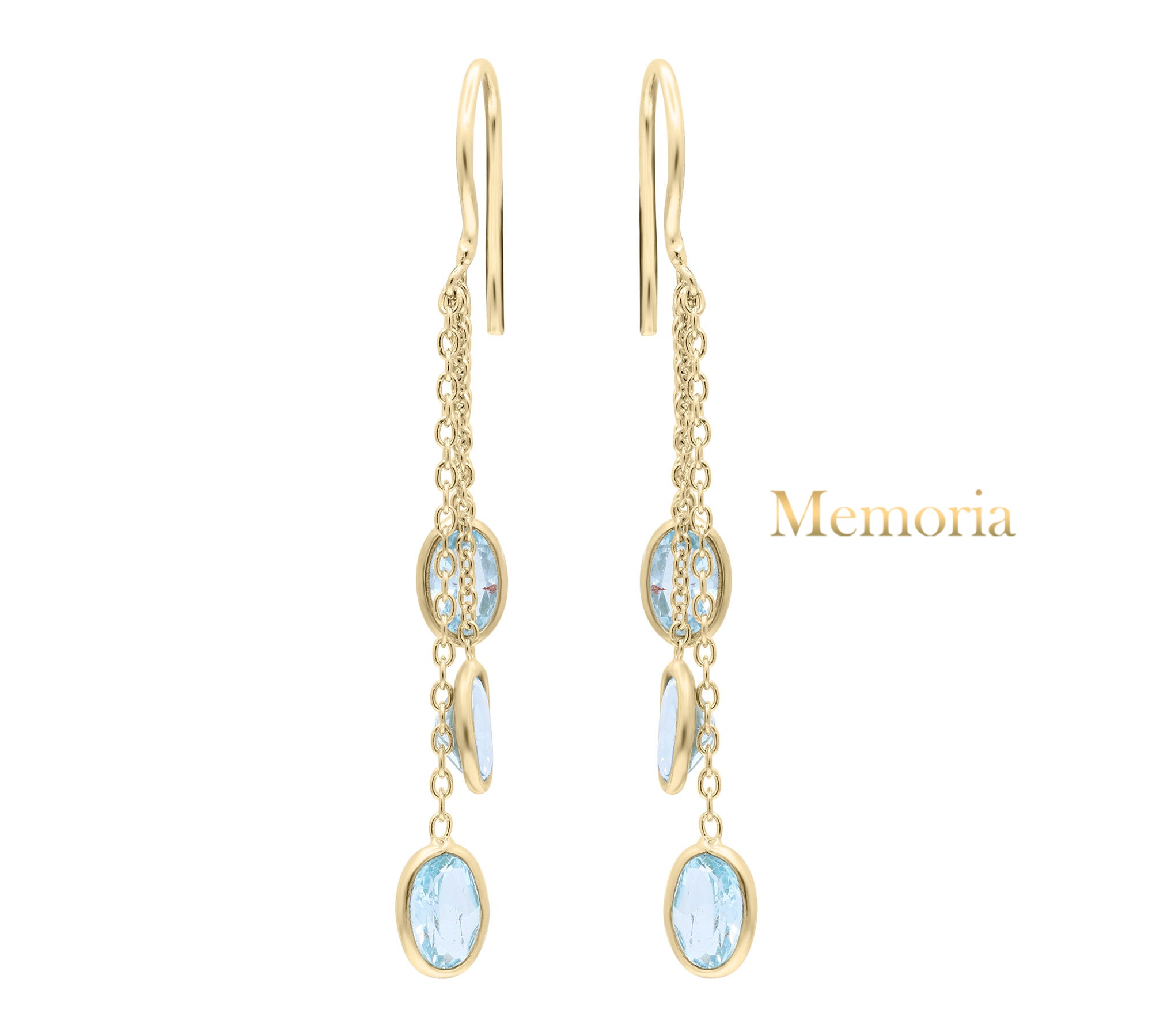 Natural Blue Topaz Gemstone 925 Sterling Silver Gold Plated Drop Earring