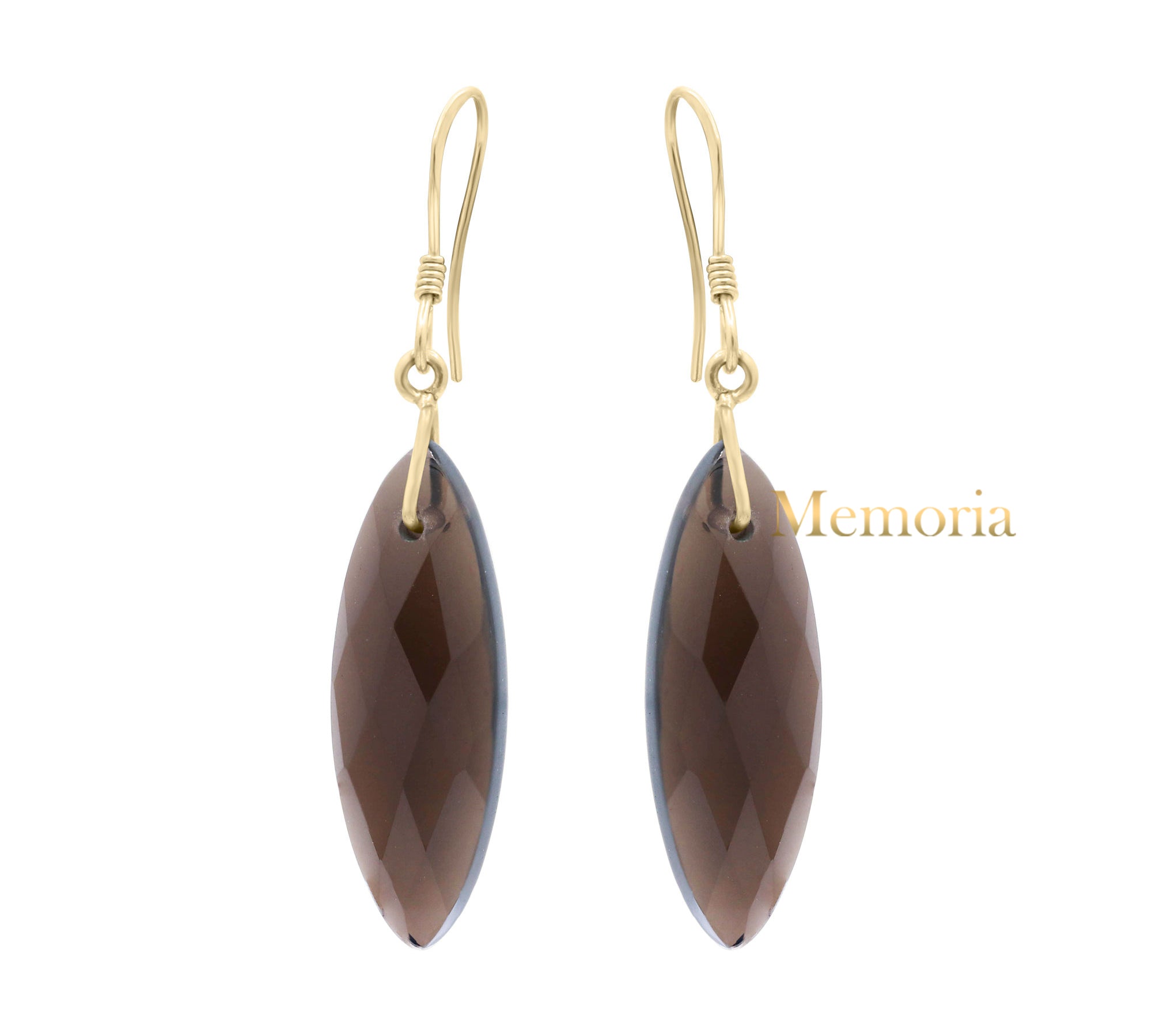 Natural Smoky Quartz Gemstone 925 Sterling Silver Gold Plated Drop Earring