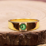 Natural Emerald Sterling Silver Ring Minimalist Round Gemstone Band for Men & Women