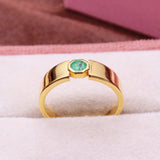 Natural Emerald Sterling Silver Ring Minimalist Round Gemstone Band for Men & Women