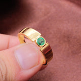 Natural Emerald Sterling Silver Ring Minimalist Round Gemstone Band for Men & Women