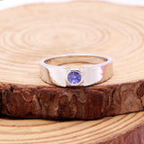 Natural Tanzanite Silver Ring Blue Gemstone Minimal Band for Men & Women