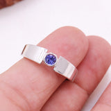 Natural Tanzanite Silver Ring Blue Gemstone Minimal Band for Men & Women