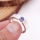 Natural Tanzanite Silver Ring Blue Gemstone Minimal Band for Men & Women