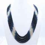 Certified 7 Line Natural Blue Sapphire Round Faceted Cut Spiritual Healing Gemstone Beads Strand Necklace