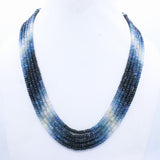 5 Layered Natural Blue Sapphire Round Faceted Cut Spiritual Healing Gemstone Beads Strand Necklace