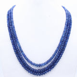 Certified 3 Line Natural Blue Sapphire Round Cabochon Cut Spiritual Healing Gemstone Beads Strand Necklace