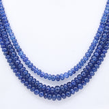 Certified 3 Line Natural Blue Sapphire Round Cabochon Cut Spiritual Healing Gemstone Beads Strand Necklace