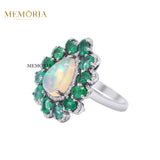 Natural Opal, Emerald and Diamond 925 Silver Designer Ring