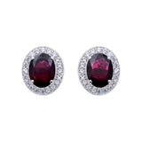 Natural Red Garnet and CZ Stud Earring 925 Sterling Silver Earring Handmade Jewelry.