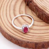 Ruby Sterling Silver Ring Natural Pink Gemstone with CZ Halo Design