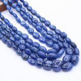 4 Line Natural Blue Sapphire Oval Cabochon Cut Spiritual Healing Gemstone Beads Strand Necklace