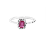 Ruby Sterling Silver Ring Natural Pink Gemstone with CZ Halo Design