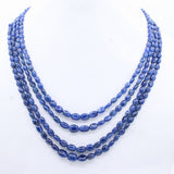 4 Line Natural Blue Sapphire Oval Cabochon Cut Spiritual Healing Gemstone Beads Strand Necklace