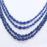 4 Line Natural Blue Sapphire Oval Cabochon Cut Spiritual Healing Gemstone Beads Strand Necklace