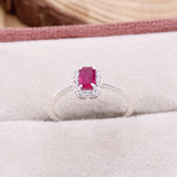 Ruby Sterling Silver Ring Natural Pink Gemstone with CZ Halo Design
