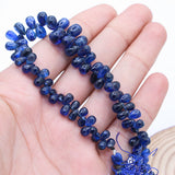 1 Layered Natural Blue Sapphire Teardrop Cabochon Cut Spiritual Healing Gemstone Beads Strand Necklace