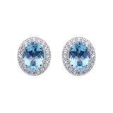 Natural Blue Topaz and CZ Stud Earring 925 Sterling Silver Earring Handmade Jewelry.