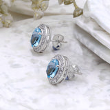 Natural Blue Topaz and CZ Stud Earring 925 Sterling Silver Earring Handmade Jewelry.