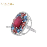 Natural Ruby and Multi Stone 925 Sterling Silver Ring
