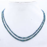 Certified 2 Line Natural Blue Sapphire Roundel Faceted Cut Spiritual Healing Gemstone Beads Strand 925 Silver Necklace