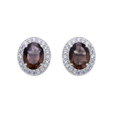 Natural Smoky Quartz and CZ Stud Earring 925 Sterling Silver Earring Handmade Jewelry.