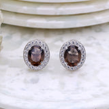 Natural Smoky Quartz and CZ Stud Earring 925 Sterling Silver Earring Handmade Jewelry.