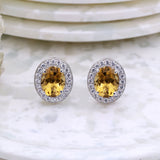 Natural Citrine and CZ Stud Earring 925 Sterling Silver Earring Handmade Jewelry.