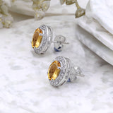 Natural Citrine and CZ Stud Earring 925 Sterling Silver Earring Handmade Jewelry.