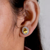 Natural Citrine and CZ Stud Earring 925 Sterling Silver Earring Handmade Jewelry.