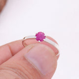Ruby Sterling Silver Ring Natural Pink Gemstone Solitaire