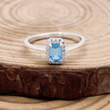 Blue Topaz Sterling Silver Ring Natural Sky Blue Gemstone with CZ Halo