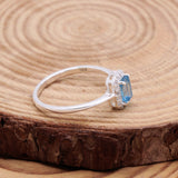 Blue Topaz Sterling Silver Ring Natural Sky Blue Gemstone with CZ Halo