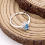 Blue Topaz Sterling Silver Ring Natural Sky Blue Gemstone with CZ Halo